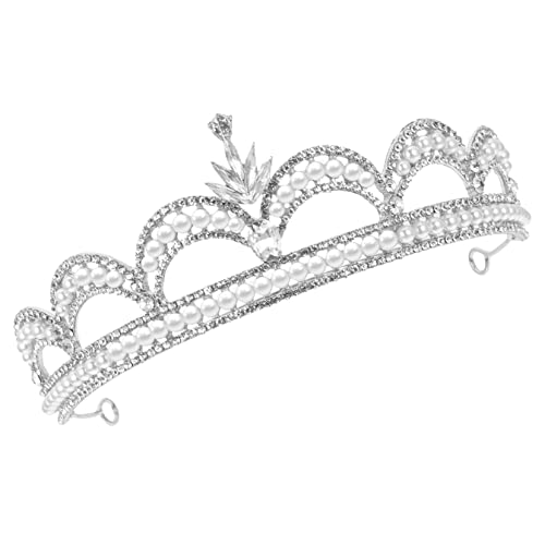 Healvian Hochzeit Tiara mit Strass und Perlen Silberfarbenes Diadem für Braut Kopfbedeckung mit Funkelnden Kristallen Leichtes und Tragbares Brautschmuck Accessoire für Besondere Anlässe von Healvian