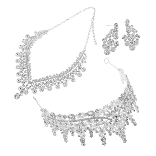 Healvian Hochzeits-schmuckset aus Langlebiger Legierung mit Funkelnden Strasssteinen Brautschmuck Set mit Krone Halskette und Ohrringen Silberweiß für Hochzeit Ball und Festliche Anlässe von Healvian