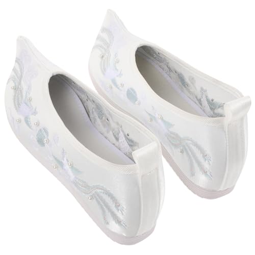 Healvian Hochzeitsschuhe Hanfu Damen Stickereischuhe Weißer Hoher Absatz Brautschuhe Traditionell Bestickt Komfortabel und Langlebig von Healvian