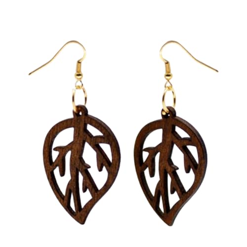 Healvian Holzohrringe Damen mit Hohlem Blattdesign Leichter Ohrhänger Schmuck für Alltag Party Arbeit für Frauen und Mädchen Braun von Healvian