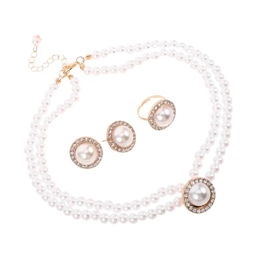 Healvian Imitat-perlen-schmuckset mit Strass für Damen Vintage Brautschmuck Set Halskette Ohrstecker Ring Elegantes Accessoire für Hochzeit Party Formelle Anlässe von Healvian