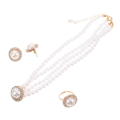 Healvian Imitation Perlen Schmuckset Vintage Design mit Strass Akzenten Leichtes Komfortables Halskette Ohrringe Ring Set für Hochzeit Party Büro und Formelle Anlässe von Healvian