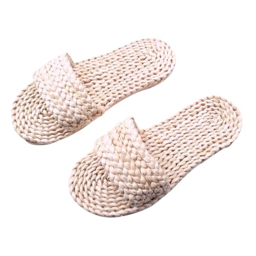 Healvian Japanische Retro Slipper Damen Herren Weiche Gewebte Hauspantoffeln Atmungsaktive Rutsch Sandalen Weiß Komfortable Leichte Hausschuhe für Innenbereich von Healvian