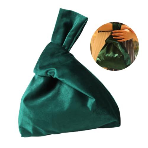 Healvian Japanischer Stil Flanell Knotentasche Retro Stoffhandtasche Dunkelgrün Wrist Bag für Kosmetik Snacks Münzen Damen Alltag Reise von Healvian