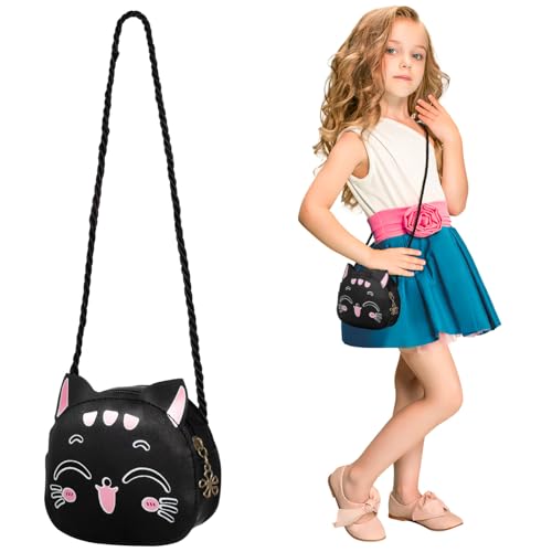 Healvian Kawaii Katzen Geldbörse Umhängetasche PU für Mädchen Cartoon Schultertasche mit Reißverschluss für Reisen und Einkaufen von Healvian