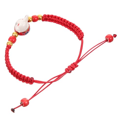 Healvian Katzenarmband Geflochtenem Seil Verstellbar Handgefertigt für Damen und Herren Glücksbringer für Chinesische Neujahr Schnurarmband mit Keramischem Glückskatze Design von Healvian