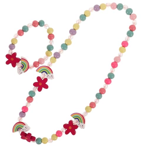 Healvian Kinderschmuck Set Mädchen Perlen Armband und Kette Holz Bunte Regenbogen Charm Schmuckset für Geschenk Vielseitig Kombinierbar und Langlebig von Healvian