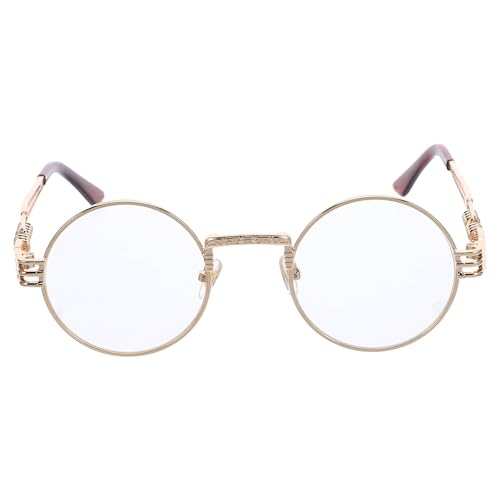 Healvian Klare Brille ohne Sehstärke: Runde Steampunk-Brille für Männer und Frauen, Metallrahmen, trendige dekorative für modische und Anlässe von Healvian