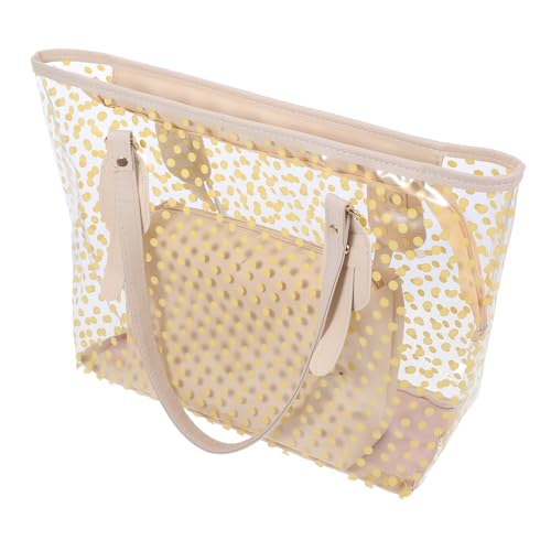 Healvian Klare Transparente Handtasche mit Punkten Damen Strandtasche mit Innentasche Leicht und Strapazierfähig für Reisen oder Alltag Beige von Healvian