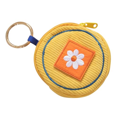 Healvian Kleine Damen Geldbörse mit Schlüsselanhänger Besticktes Münzportemonnaie Gelb Mini Reißverschluss Portmonee für Lose Münzen und Reise Zubehörbörse von Healvian