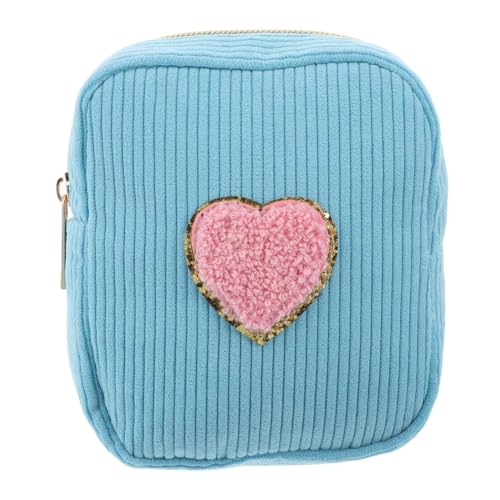 Healvian Kleine Kosmetiktasche mit Niedlichem Herz Patch Kompakt und Tragbar Praktischer Kosmetik Organizer für Damen Cartoon Design als Make Up Tasche und Geldbörse von Healvian