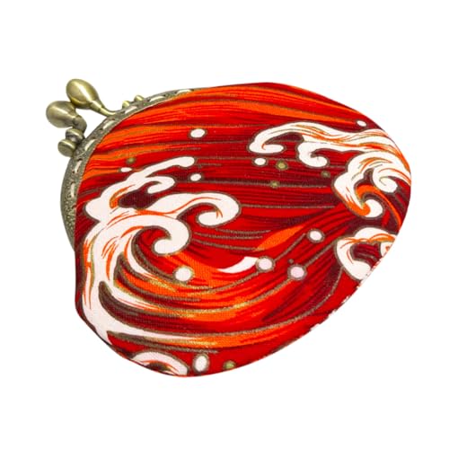 Healvian Kleines Damen Geldbörsen Schlüsselanhänger Portemonnaie mit Dekorativem Wellenmuster Kompakte und Schmucktasche Handlich und Vielseitig für Alltag und Reisen Rotes Design von Healvian