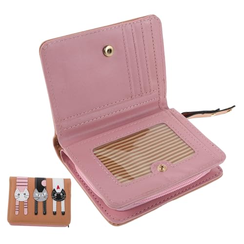 Healvian Kompakte Mädchen Bifold Geldbörse mit Süßem DREI-Katzen Motiv Weiches Material Praktische Kartenbörse mit Reißverschluss und Druckknopfverschluss Leicht und Handlich von Healvian