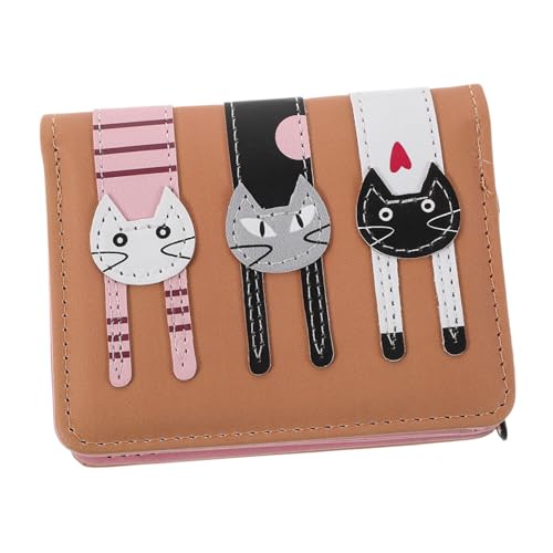 Healvian Kompakte Mädchen Geldbörse mit Süßer Katzenprägung Zweifach Klappbar aus Leichtem Kunstleder mit Sicherem Reißverschluss und Druckknopf als Reise Münzportemonnaie für Schüler von Healvian