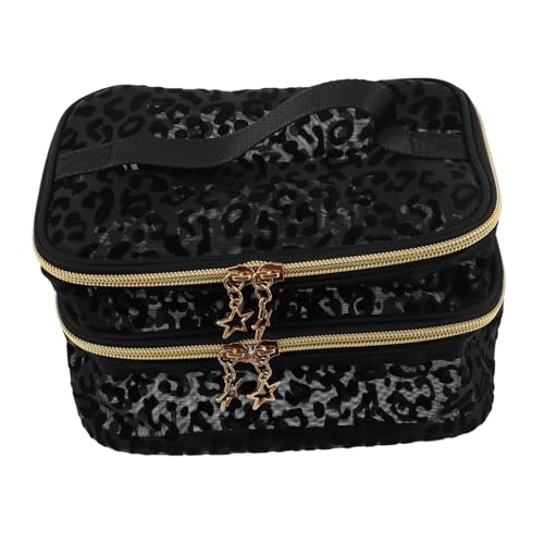 Healvian Kompakte Mini Make-up Tasche aus Nylon und Mesh Doppellagiger Robuster Toilettenbeutel für Damen Vielseitiger Kosmetikorganizer für Reise Alltag und Partys Stilvoller Schwarzer von Healvian