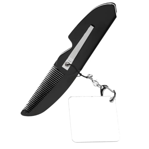 Healvian Kompakter Faltbarer Bartkamm mit Feinen Zähnen und Schlüsselanhänger Leichter Taschenkamm mit Acryl spiegel für Herren Robustes Klappdesign für Reisen und Tägliche Bartpflege von Healvian