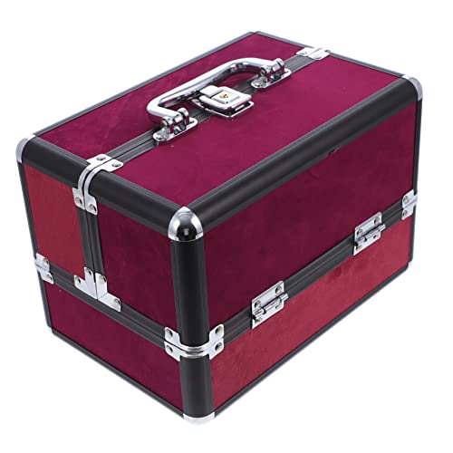Healvian Kosmetikkoffer Aluminiumlegierung Groß Fassungsvermögen Robust Leicht Make Up Aufbewahrungskoffer Reise Toilettenartikel Organizer mit Doppelöffnung Weinrot Schwarz von Healvian