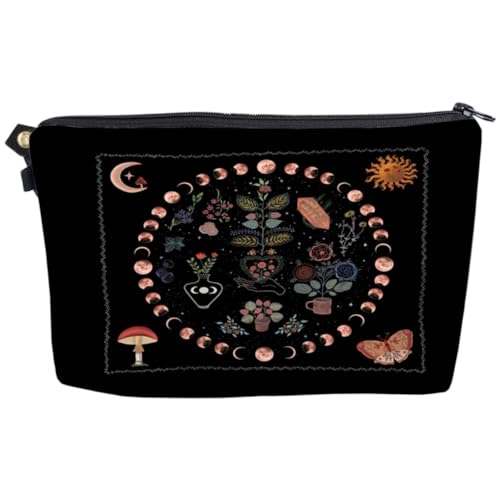 Healvian Make-up-Tasche Mit Mondphasen- Und Blumenmuster Kulturbeutel Mit Reißverschluss Für Damen Reise-toilettenartikel-Set von Healvian