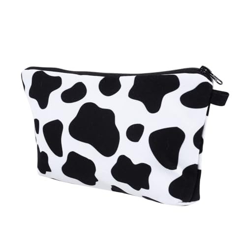Healvian Kosmetiktasche Damen mit Kuhmuster Dekorativer Tragbarer Waschbeutel Leichter Makeup Organizer Reisetasche mit Reißverschluss Multifunktionale Kulturtasche für Unterwegs und von Healvian