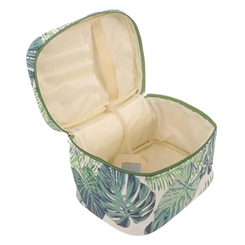 Healvian Kosmetiktasche Für Damen Mit Reißverschluss Reise-Make-up-Tasche Aus Canvas Kulturbeutel Mit Fächern Für Kosmetika Und Toilettenartikel Monstera-Muster von Healvian