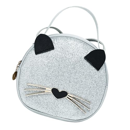 Healvian Kreative Kleine Runde PU Handtasche für Mädchen Gepunktete Leopard Muster mit Katzenohren Praktische Umhängetasche für Alltag Reisen Shopping und Freizeit Weiß von Healvian