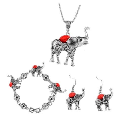 Healvian Kreatives Boho Schmuckset Damen Retro Anhänger Halskette Armband Ohrringe Rot Elegantes Design für Frauen Mädchen Party Anlass Healvian Kreatives Boho Schmuckset Damen Retro Anhänger Halskette Armband Ohrringe Rot Elegantes Design für Frauen Mädchen Party Anlass von Healvian