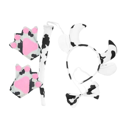 Healvian Kuhkostüm mit Weichem Stoff Kuhohren Haarreif Flauschiger Schweif und Schleife Bequemes Tierkostüm Zubehör für Karneval Bühnenauftritte Maskeraden und Partys von Healvian