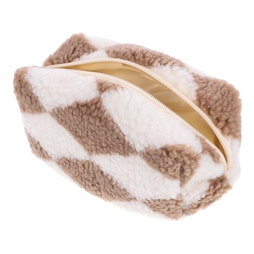 Healvian Kuschelige Kosmetiktasche Kariert Make Up Organizer Vielseitig für Stifte und Kleinteile Reise Kulturbeutel Modisch Warmes Material Karierter Schminkbeutel von Healvian