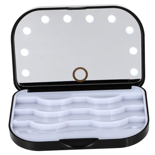 Healvian LED Beleuchtete Wimpern Aufbewahrungsbox mit Spiegel Tragbarer und Leichter False Eyelash Organizer für Reisen Schutz und Schnelle Entnahme Gefälschter Wimpern Schwarzes Design von Healvian