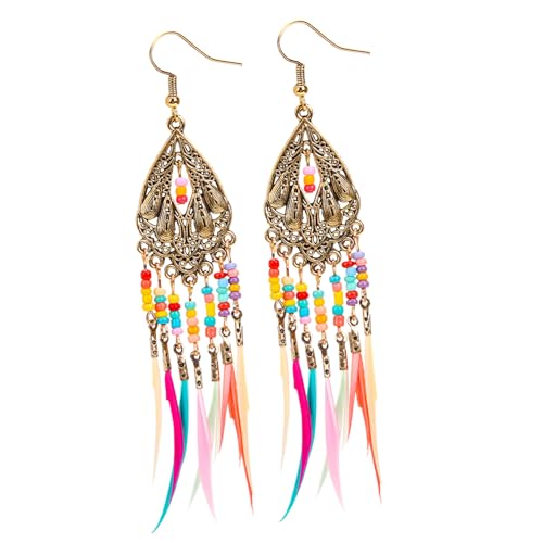 Healvian Lange Boho Tropfenohrringe Damen mit Federn Quasten und Perlen Hängende Ohrhänger Stilvolle Ohrringe für Besondere Anlässe und Alltagsoutfits von Healvian