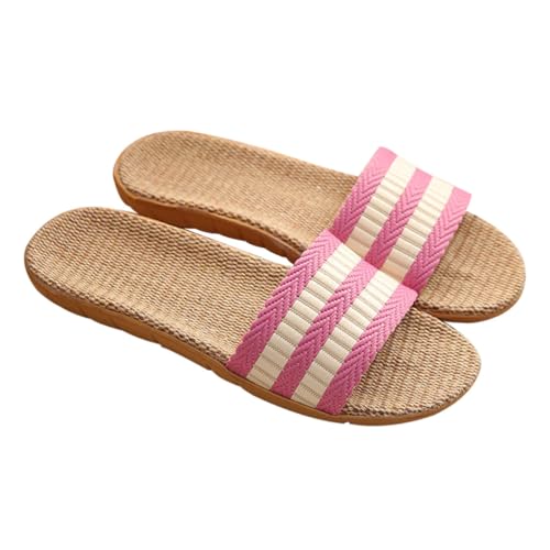 Healvian Leichte Atmungsaktive Sommer Hausschuhe für Damen und Herren Rutschfest Komfortabel Gepolstert Geeignet für Innenräume Bequeme Langlebige Baumwoll Leinen Pantoffeln Paargröße von Healvian