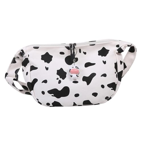 Healvian Leichte Canvas Umhängetasche Damen mit Kuhmuster Kleine Crossbody Bag mit Großem Fassungsvermögen Handtasche für Alltag Studenten und Freizeit Harajuku Stil Schultertasche von Healvian