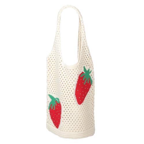 Healvian Leichte Handgefertigte Strawberry Tote Bag Damen Schultertasche Gehäkelte Umhängetasche für Sommer Strand Robustes Langlebiges Modisch und Vielseitig für Alltag und Reisen von Healvian