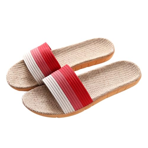 Healvian Leichte Leinen Hausschuhe Damen Rot Atmungsaktive Rutschfeste Indoor Slipper mit Weicher Sohle Komfortable Langlebige Sommer Fußbekleidung für Zuhause von Healvian