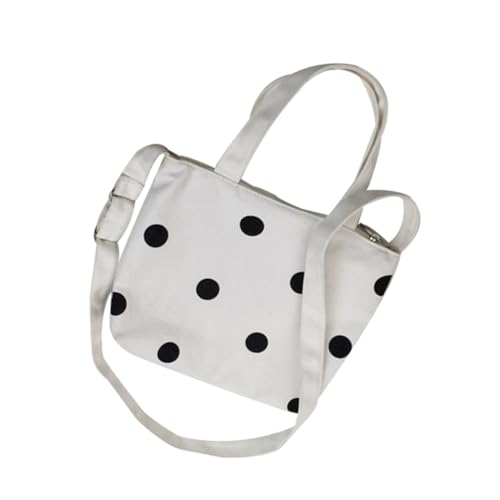 Healvian Leichte Weiße Canvas Tote Bag mit Verstellbarem Schulterriemen Gepunktetes Design Praktische Umhängetasche für Damen Alltag Reisen Arbeit und Schule Modische Handtasche von Healvian