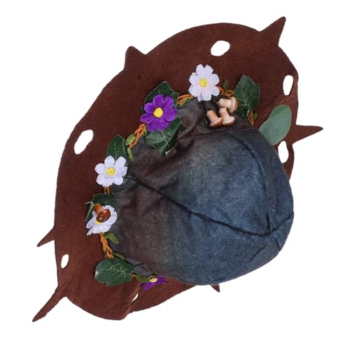 Healvian Leichter Filz Hexenhut mit Blumendekor und Pilzkranz Verstellbar für Erwachsene Stilvolles Halloween Party Cosplay Accessoire Robust Handgefertigt Vielseitig für Karneval und von Healvian