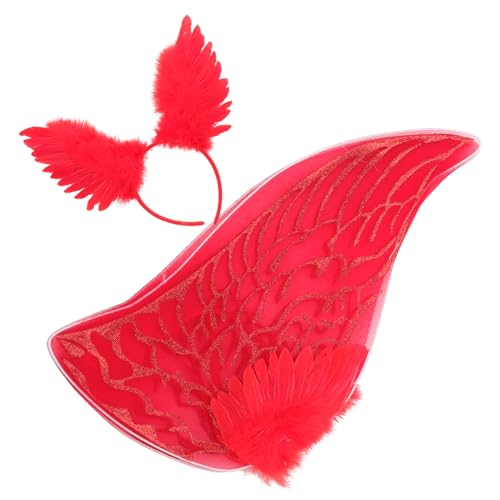 Healvian Leichtes Engelsflügel-cosplay Rotem Federflügel und Haarreif Einfach zu Tragen Dekoratives Kostümzubehör für Damen Geeignet für Kostüm Themenpartys von Healvian