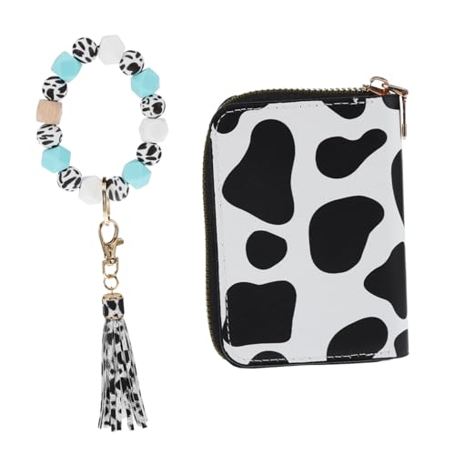 Healvian Leichtes PU Kartenetui mit Kuhmuster Silikon Schlüsselanhänger Wristlet Wallet für Damen Kleines Multifunktionales Portemonnaie für Alltag Reisen und von Healvian