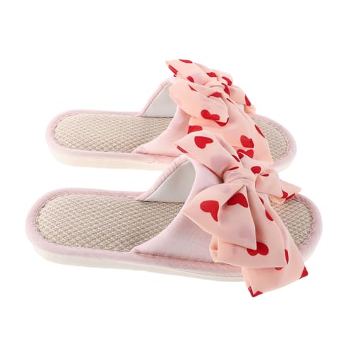 Healvian Leinen-hausschuhe Für Damen: Sommersandalen Mit Offener Spitze Und Schleifenakzent – ​​bequeme, Atmungsaktive Stoffhausschuhe – Süßes Liebesschleifen-design von Healvian
