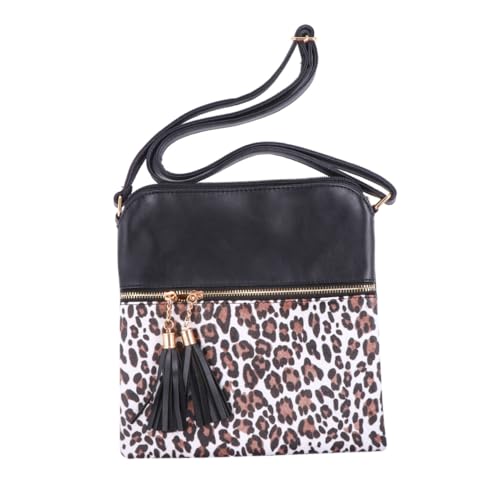 Healvian Leopard Muster Umhängetasche Damen PU Material Fransen Schultertasche Leicht und Kompakt Elegantes Design für Alltag und von Healvian