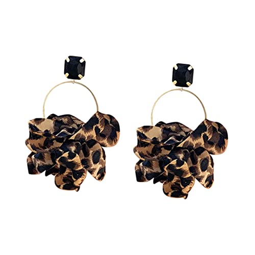 Healvian Leopardenmuster Ohrhänger Damen Vintage Stil Große Runde Stoffohrringe Baumel Ohrringe Ohrschmuck Party von Healvian