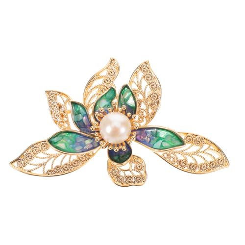 Healvian Lotusblütenbrosche mit Künstlichen Perlen Metall Strass Dekorativer Ansteckpin für Braut Schmuck Hochzeit Vielseitiges Accessoire für Kleider Jacken und Hüte von Healvian