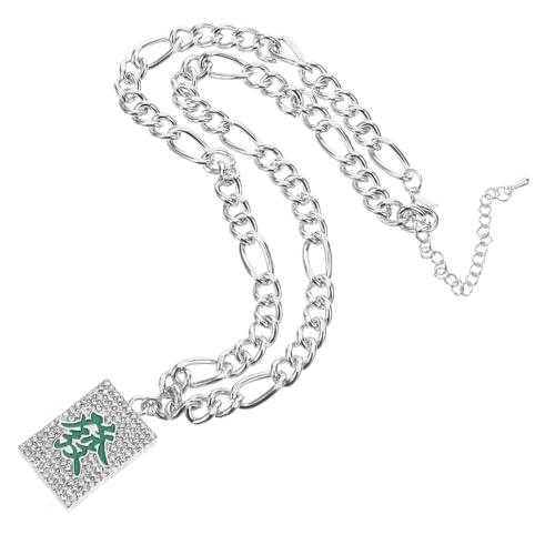 Healvian Lustige Mahjong Halskette mit Strassbesetztem Anhänger Metallkette für Damen und Herren Robustes Design Modisches Accessoire für Alltag und Neujahrsgeschenk von Healvian