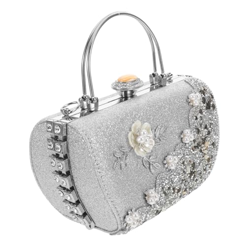 Healvian Luxuriöse Damen Clutch Abendtasche mit Funkelnden Kristallen und Perlen Filigrane Metallblume Stilvolle Handtasche für Hochzeit Gala Party Edles Accessoire für Festliche Anlässe von Healvian