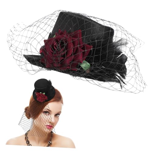 Healvian Retro-zylinder – Satinmaterial Kinder & Erwachsene Halloween-partyhut Netz Vintage-stil von Healvian