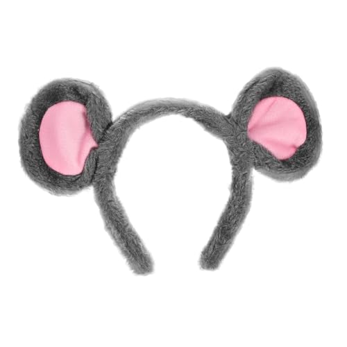 Healvian Mäuseohren Haarreif für Damen Graues Plüsch Tierkostüm Zubehör Leichter Dekorativer Cosplay Stirnband für Party Halloween Verkleidung und Festtagsdekoration von Healvian