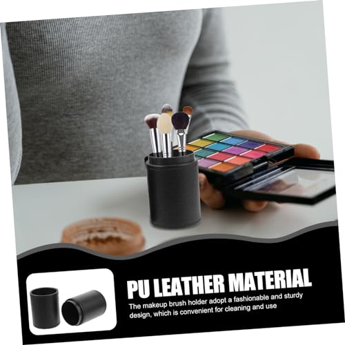 Healvian Make Up Pinselhalter Becher aus PU Leder Großer Kosmetik Organizer für Pinsel Stifte und Eyebrow Pens Staubdicht Kompakt für Schminktisch und Badezimmer Schwarzer von Healvian