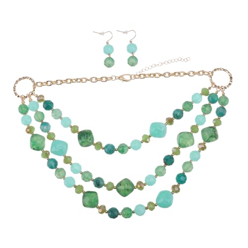 Healvian Mehrlagiges Resin Schmuckset Damen Grüne Halskette und Ohrringe Einzigartiges Design Leicht und Handgefertigt Stilvoll für Frauen Auffälliger Modeschmuck für Alltag und Party von Healvian