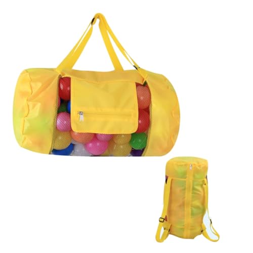 Healvian Mesh Beach Bag Strandtasche Damen Gelb Kleine Verstellbarer Schultergurt Atmungsaktives Netzmaterial Leicht für Strandspielzeug Schwimmbad und Pool Zusammenfaltbar und von Healvian