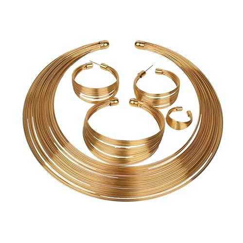 Healvian Metallic Gold Bridal Jewelry Set Multilayer Wire Necklace Earrings Ring Bracelet For Weddings And Celebrations African Style Healvian Metallic Gold Bridal Jewelry Set Multilayer Wire Necklace Earrings Ring Bracelet For Weddings And Celebrations African Style von Healvian